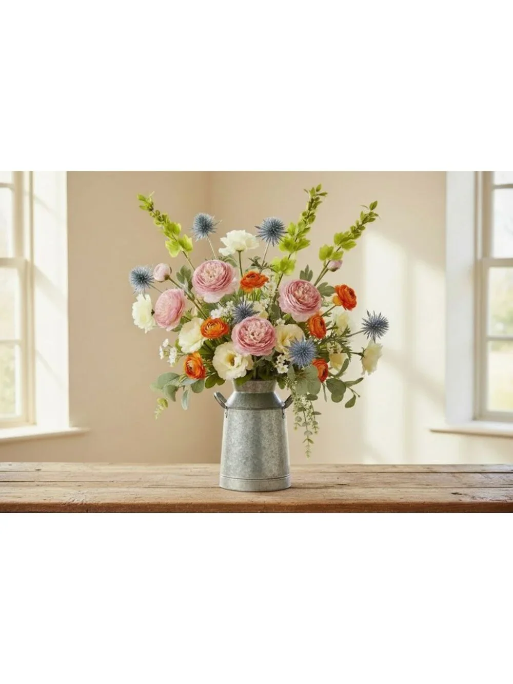 Blush Pink Artificial Ranunculus Peony Style Stems, Set of 2, 20 Inch Silk Flowe
